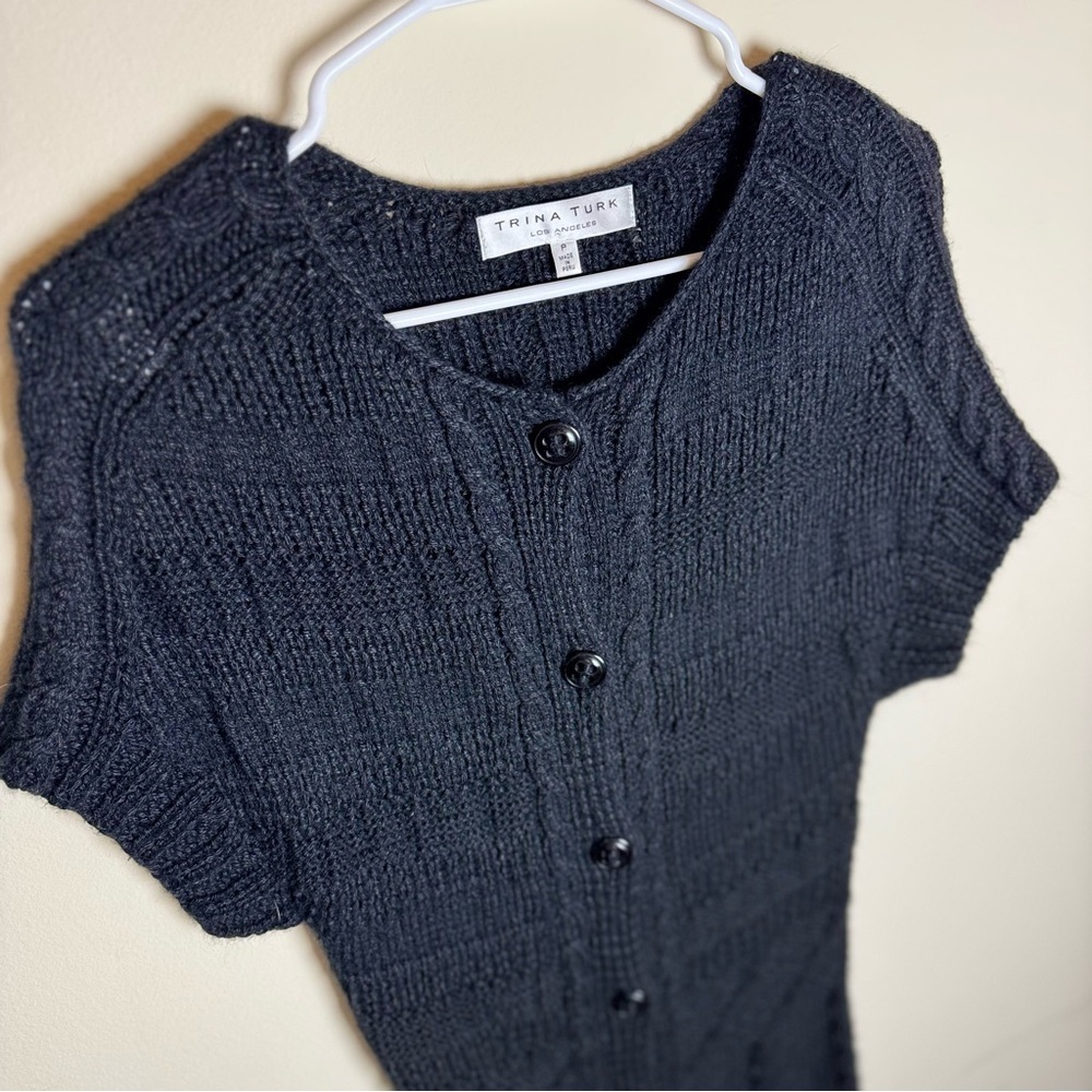 Trina Turk Black Button-Up Cardigan Size P Short Sleeves - Picture 3 of 3